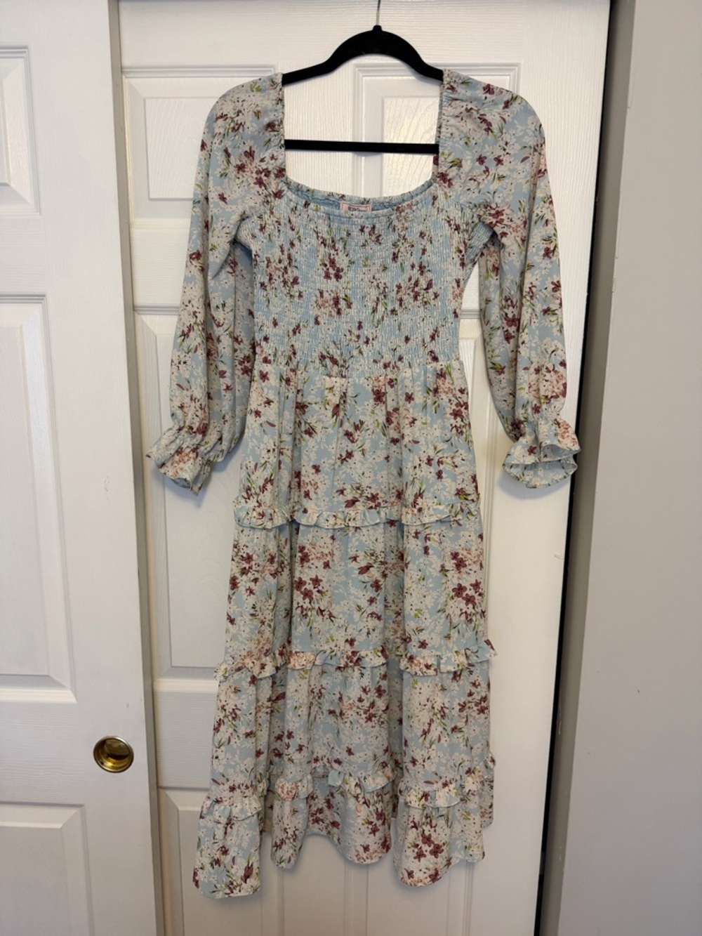 BCBGeneration Light Blue Floral Tiered Maxi Dress